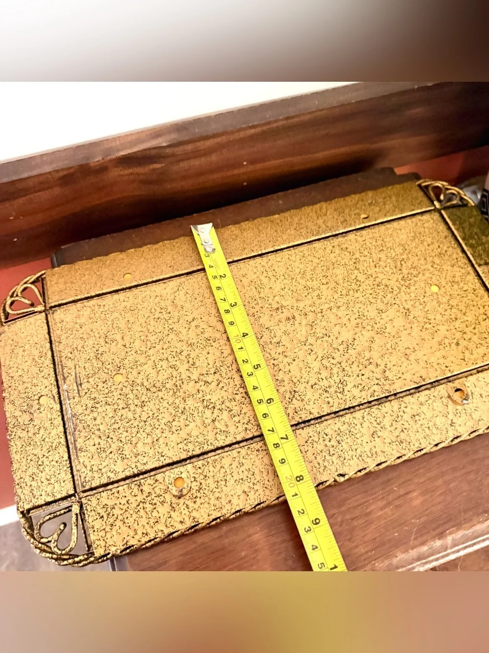 Rectangle Mirror Wall Hanging Vanity Tray 1960’s Vintage Metal Twist Frame Heart